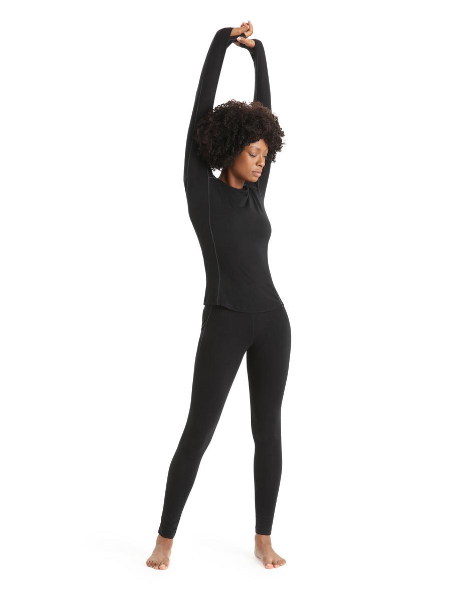 Women's Icebreaker BodyfitZone™ Merino 150 Zone Long Sleeve Crewe Thermal Top Base Layers Black | CA 1060CTVE